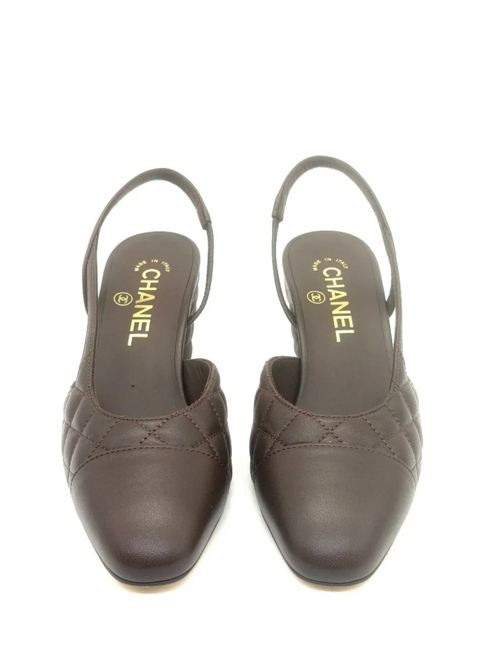 CHANEL 26B Coco Quilted Leather Mademoiselle Slingback Sandals Block Heels Pump